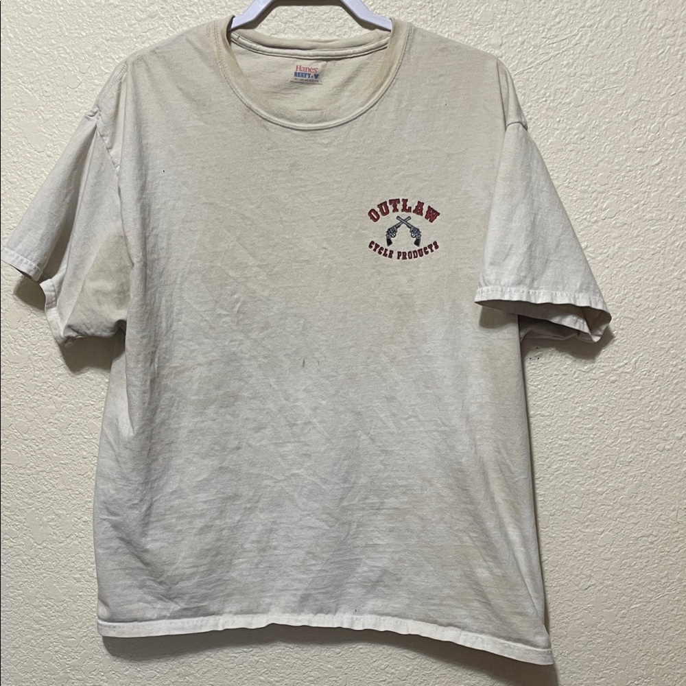 Outlaw Cycle Products Men'tCream Short Sleeve Tee. Good Condition. Size XL.
